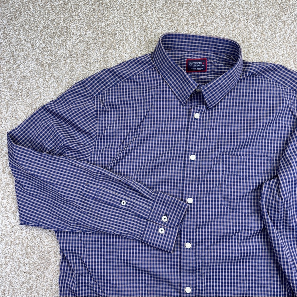 Untuckit Larkin Nylon Blue Checkered Shirt men’s size XL